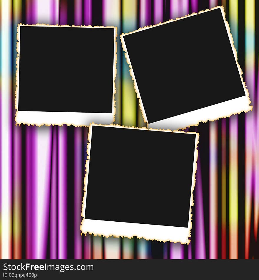 Blank photo frames on curtain background