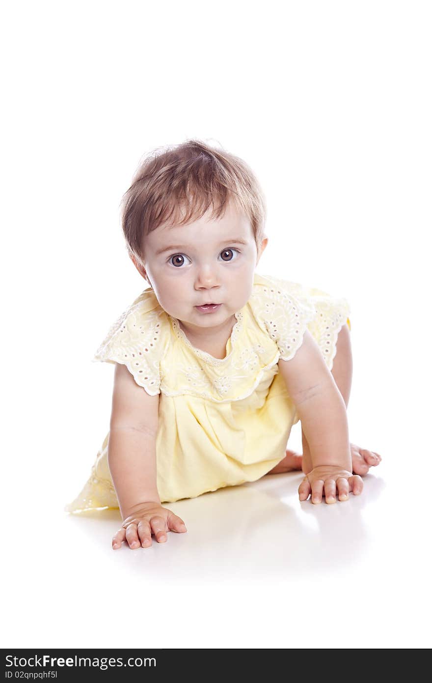 Sitting Baby Girl over white background