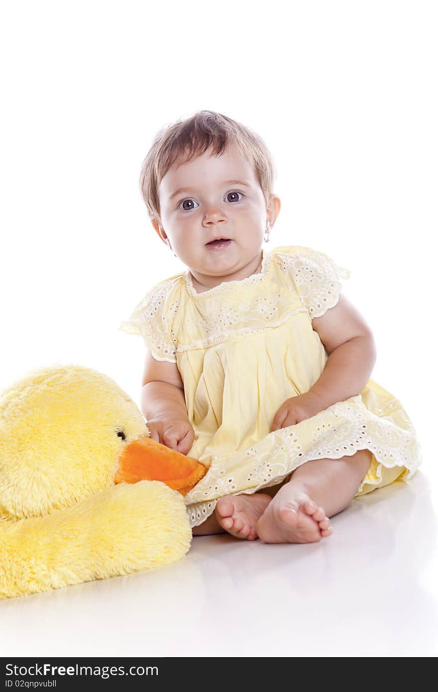 Sitting Baby Girl over white background