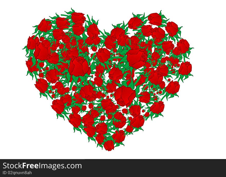 Vector illustration heart from red roses on a white background