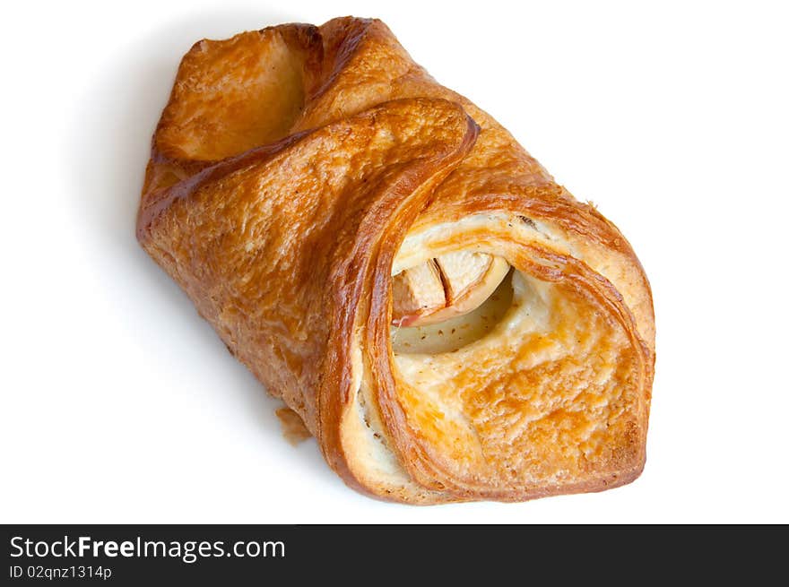 Croissant with apple isolation on white