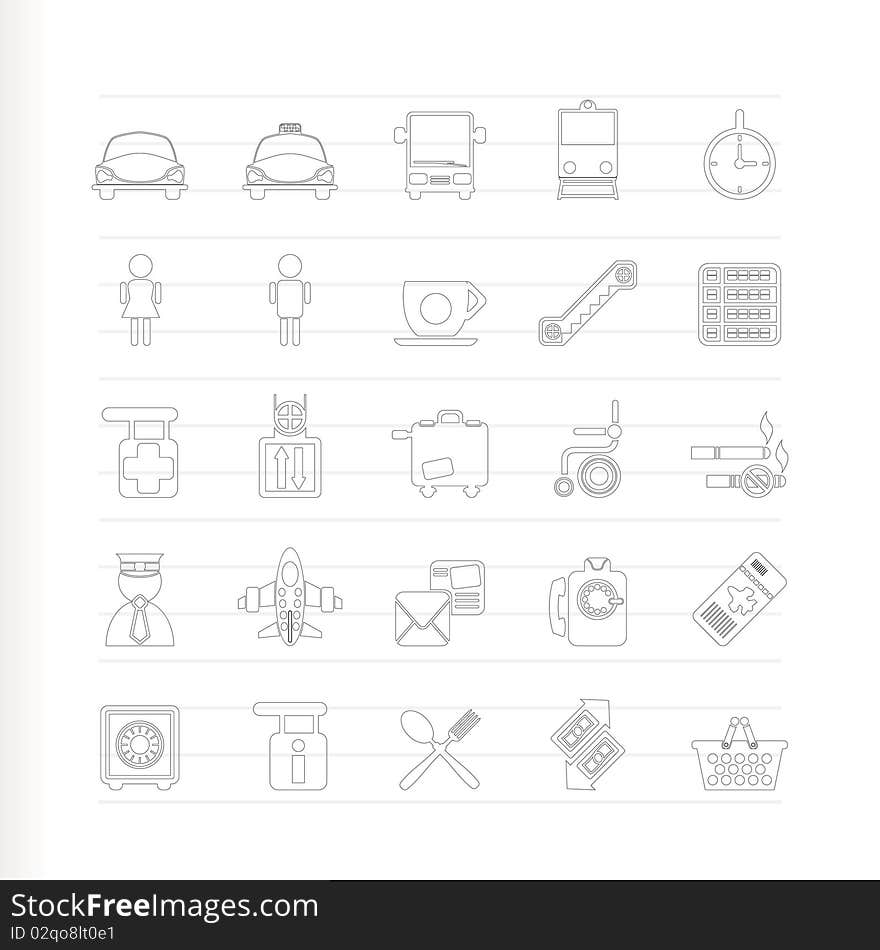 Airport, travel and transportation icons - icon set