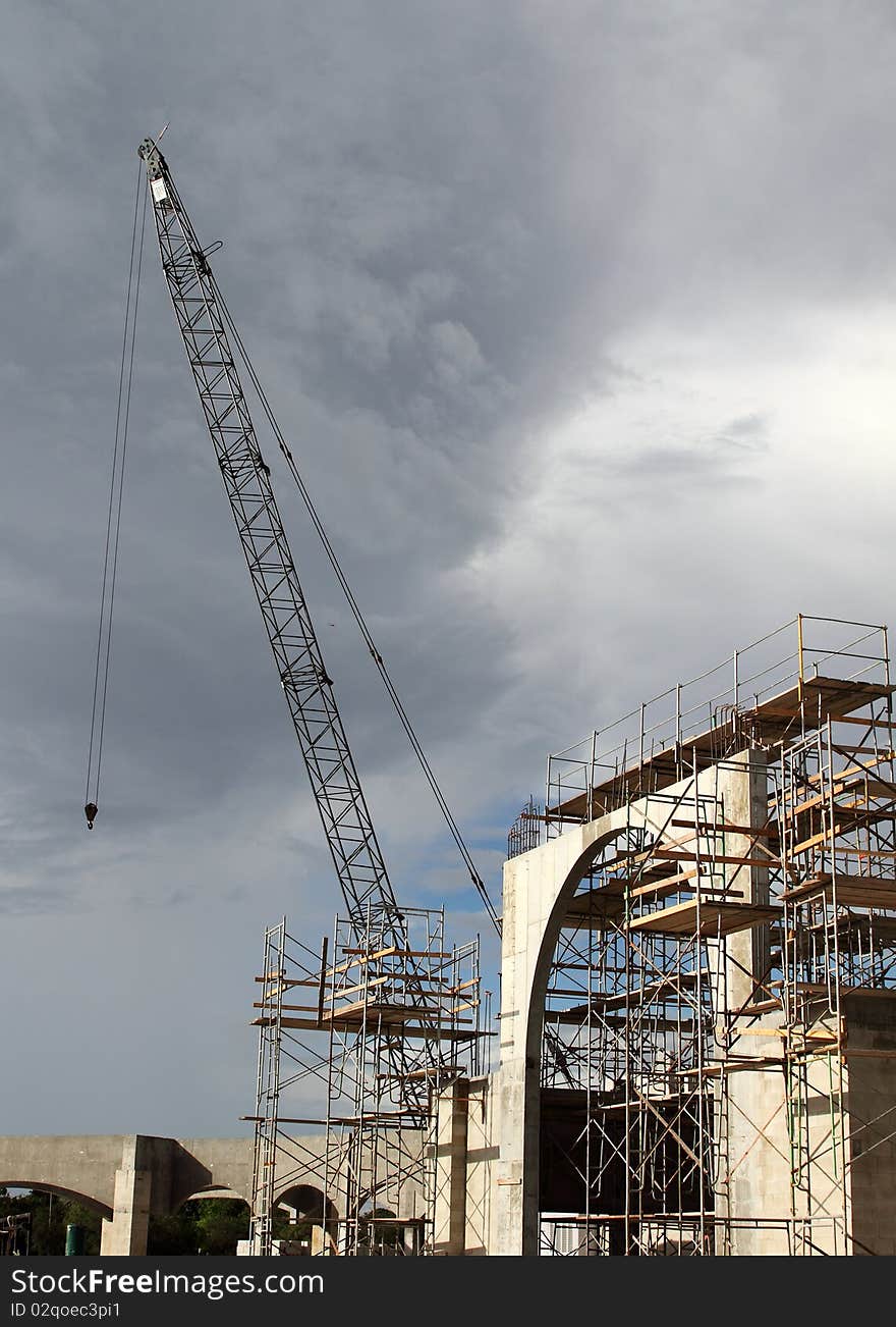 Concrete Construction Site with Crane