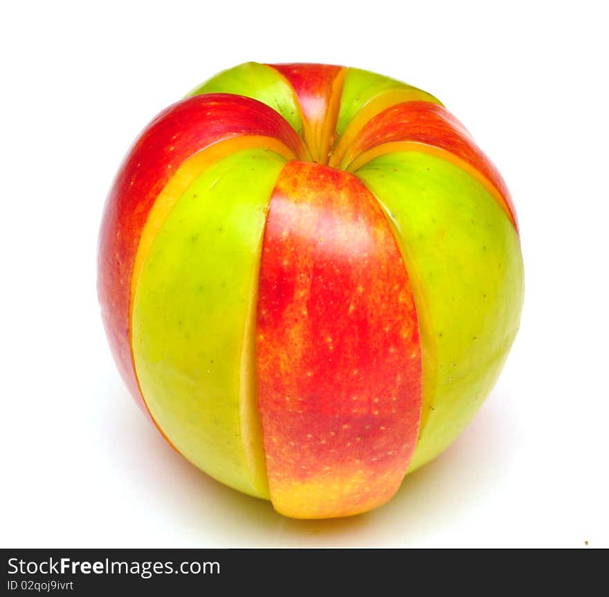 Sliced of red and green apple isolated on white background