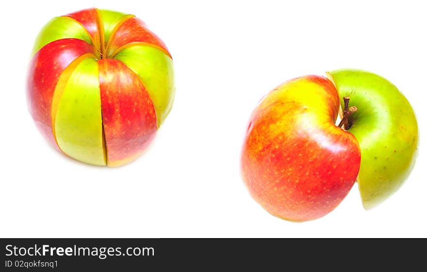 Sliced of red and green apple