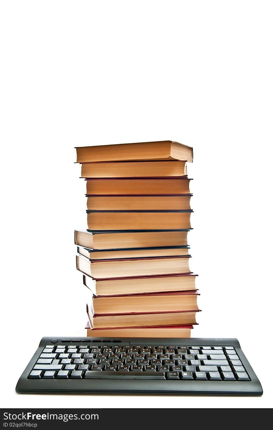 Isolated books and keyboard