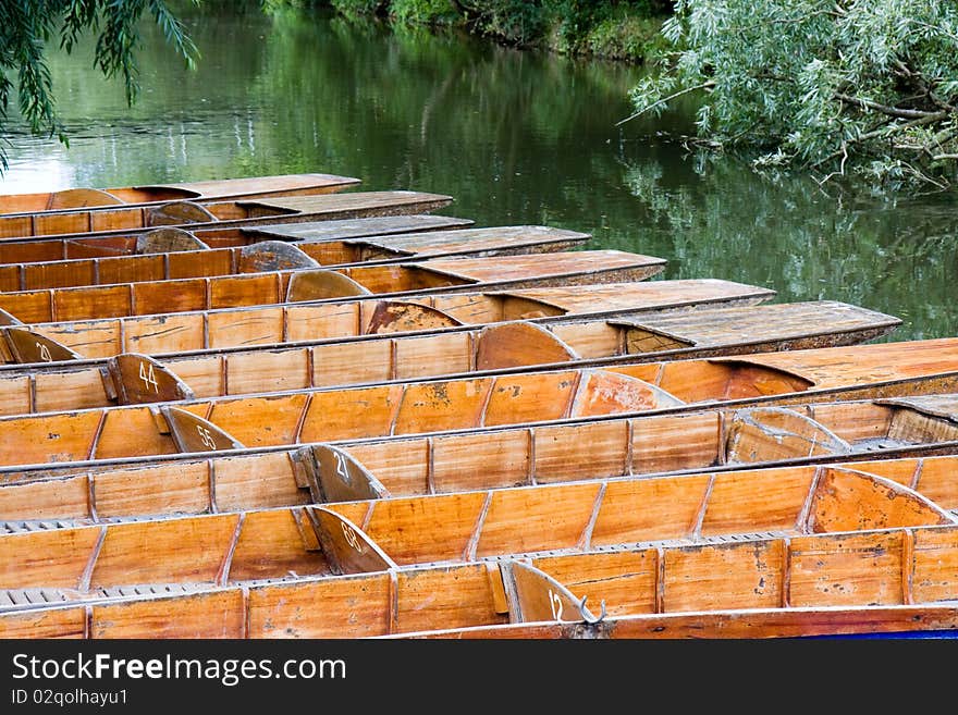 Punts moored on the river in Oxford