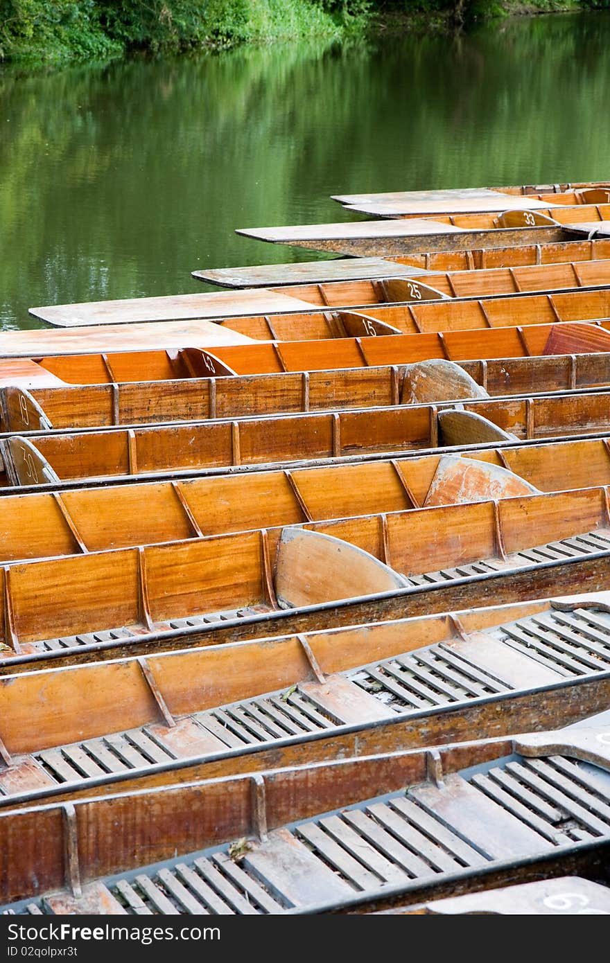 Punts moored on the river in Oxford