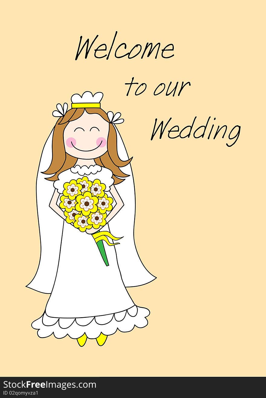 card with bride in white