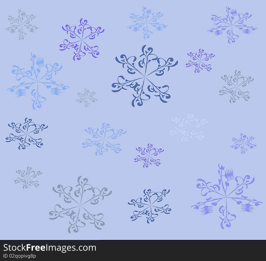 Snowflakes On Light Turn Blue Background