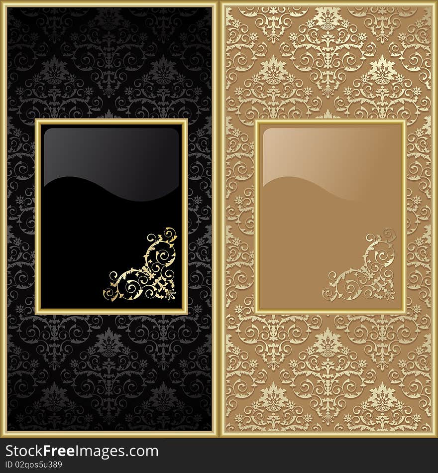 Set from gold frame on the black and beige background. Set from gold frame on the black and beige background