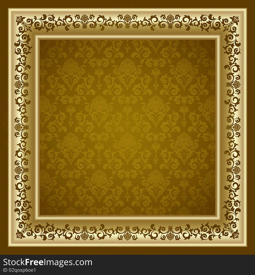 Gold frame on the brown background