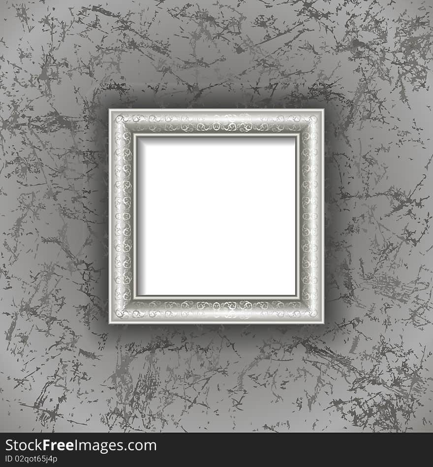 Silver frame on the  gray grunge wall