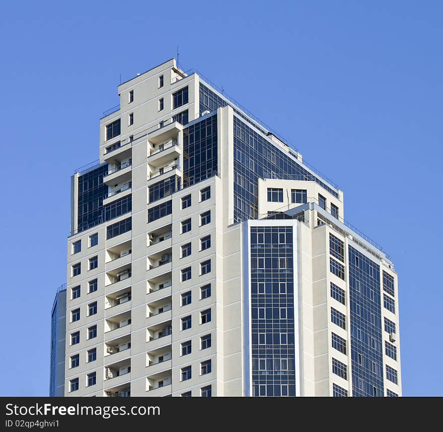 New office building in the cloudless sky