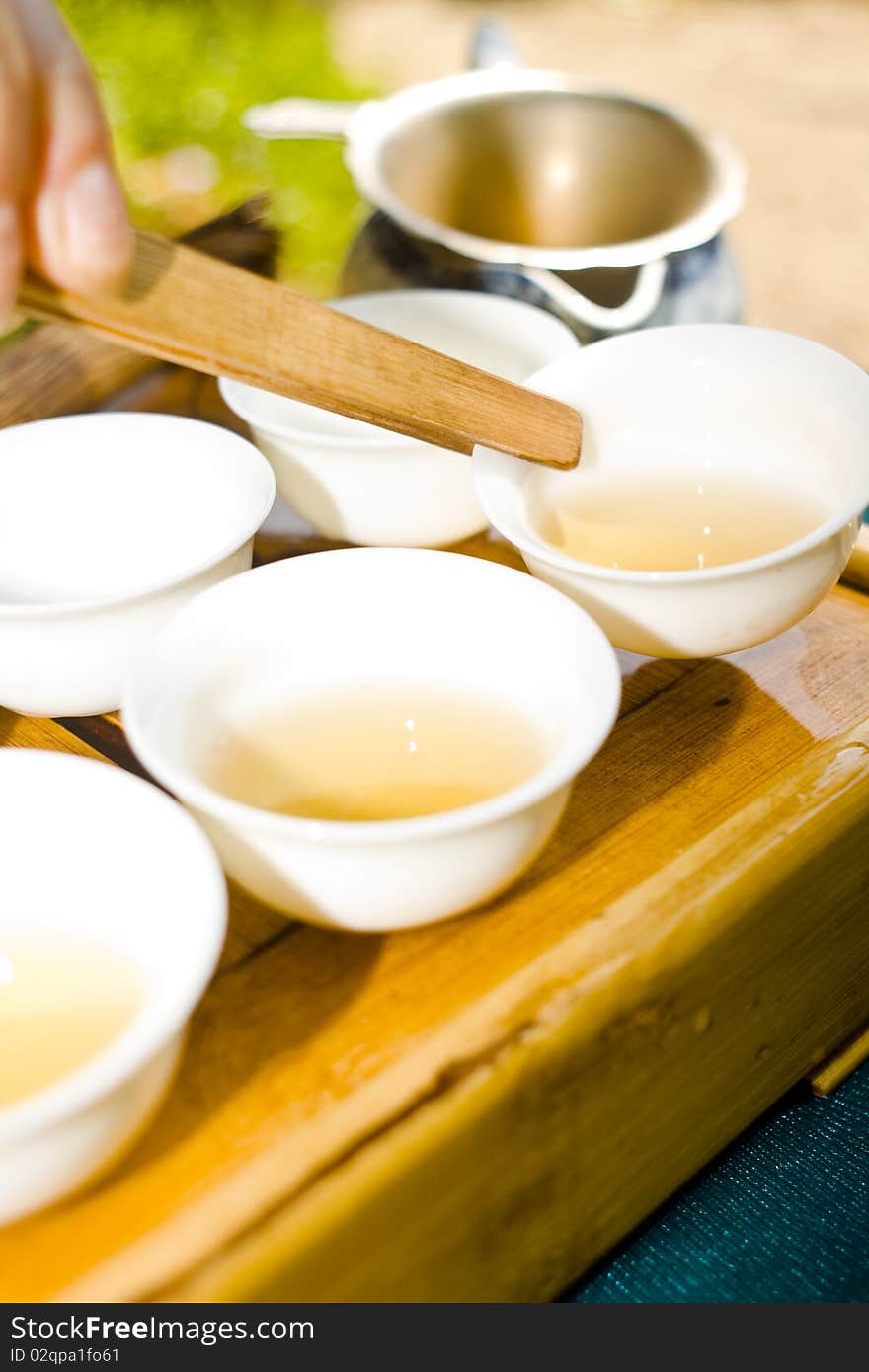 A photo of an open-air tea ceremony objects