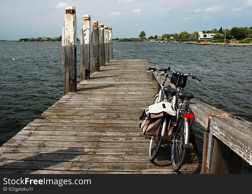 Bicycles on the landing stage. Bicycles on the landing stage