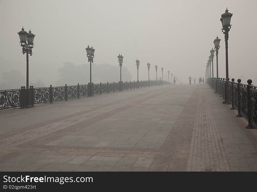 Bridge in Smoke in Moscow