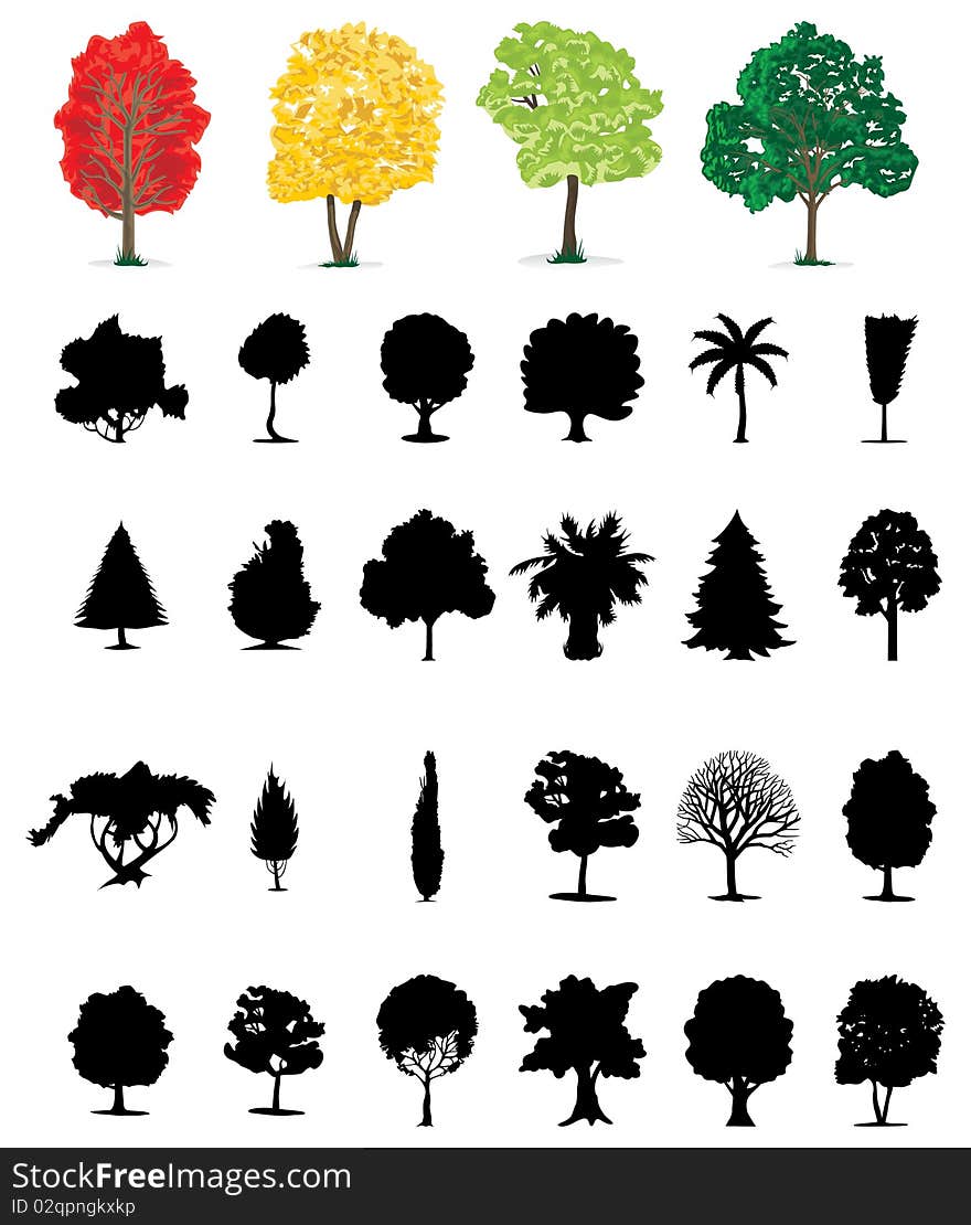 One-ton trees of Different colour. A  illustration. One-ton trees of Different colour. A  illustration