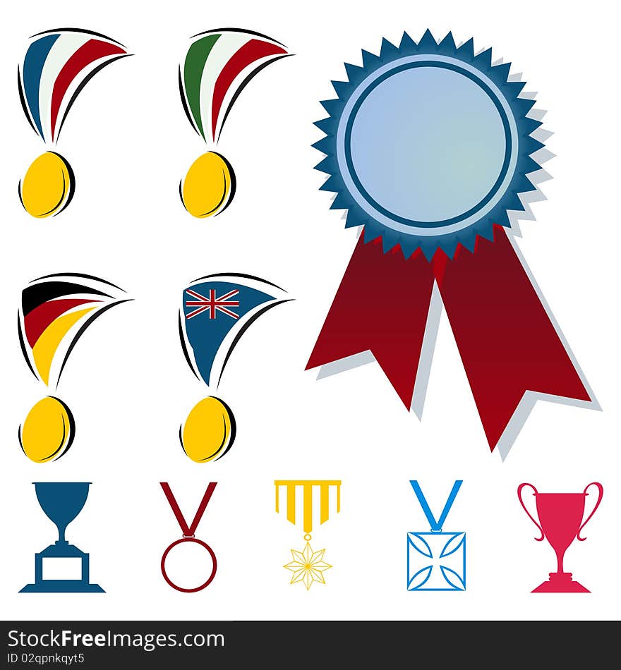 Awards in the form of medals and cups. A  illustration