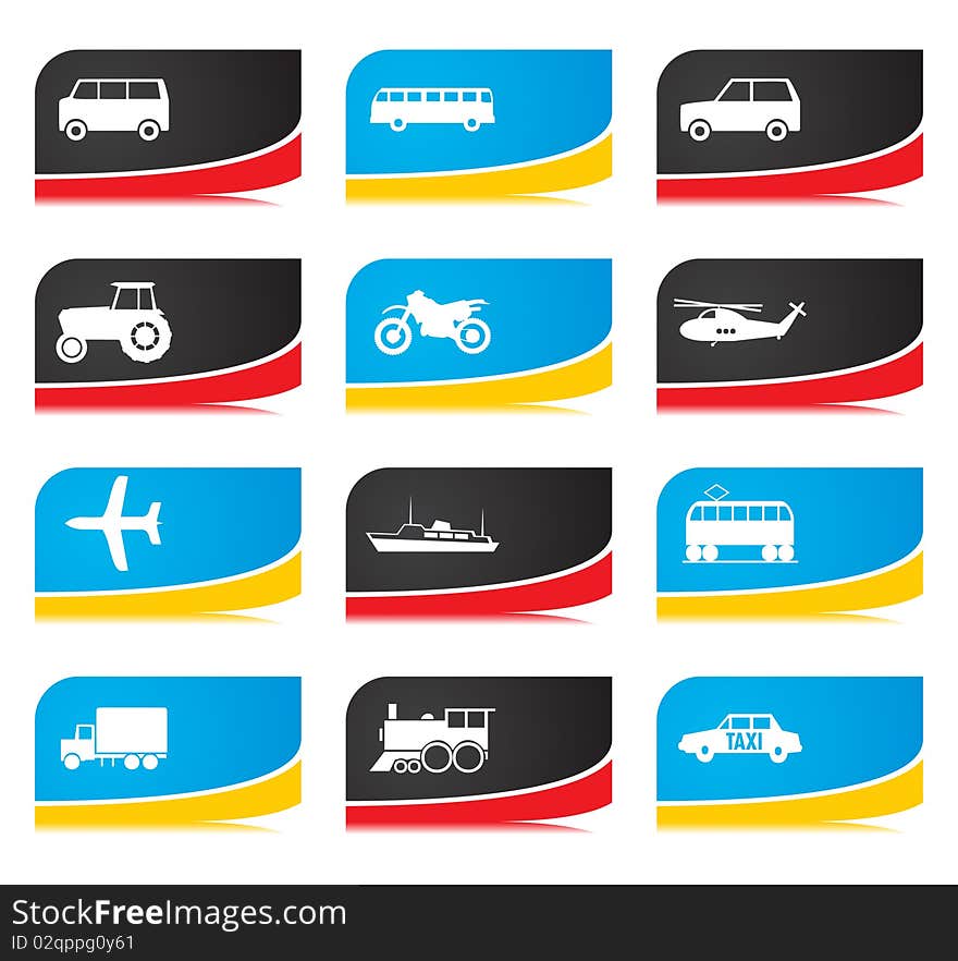 Icons of different types of transport. A illustration. Icons of different types of transport. A illustration