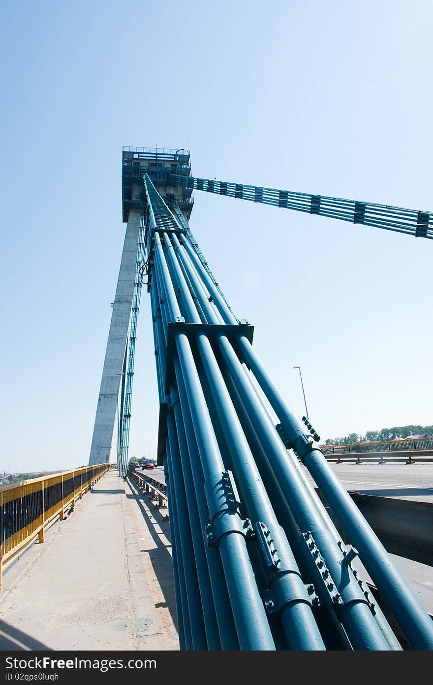 Agigea suspension bridge, Romania, in a sunny day