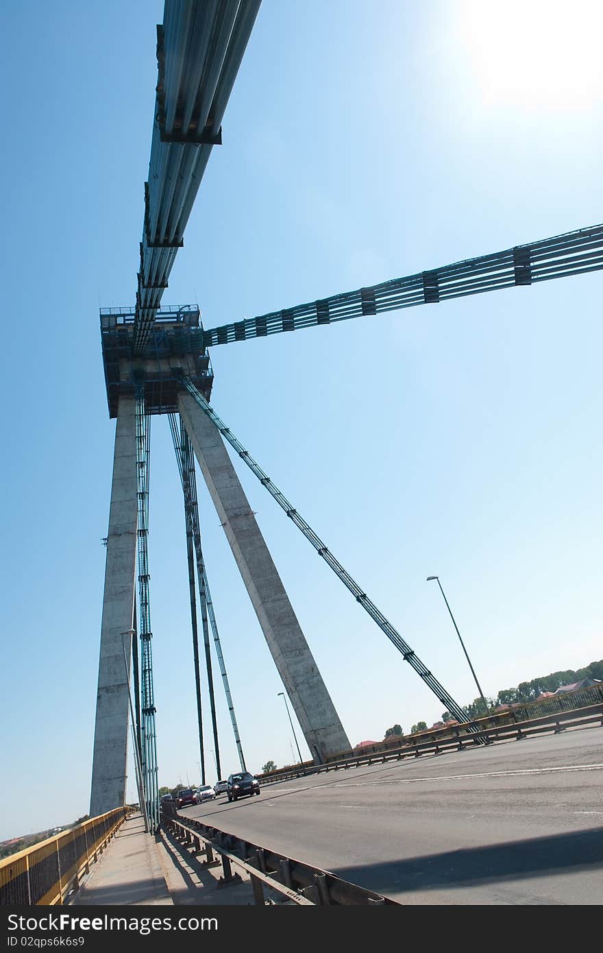 Agigea suspension bridge, Romania, in a sunny day