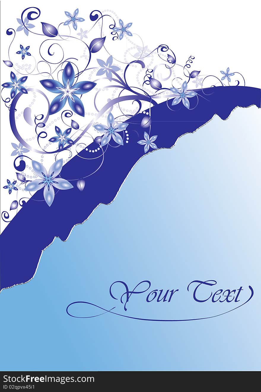 Background for your text with blue flowers and curls