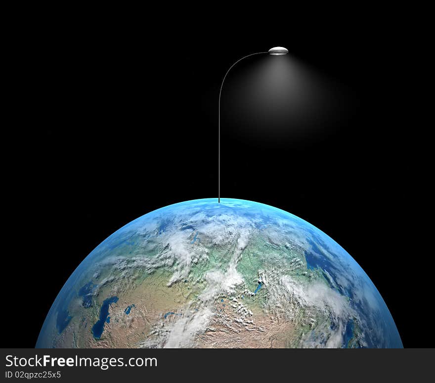 Earth and lamp from Earth which light surface. Earth and lamp from Earth which light surface