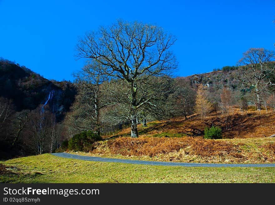 Landscape of the mountains and waterfall