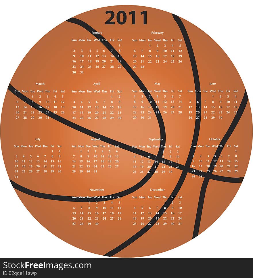 2011 Calendar in the shape of a basketball. 2011 Calendar in the shape of a basketball