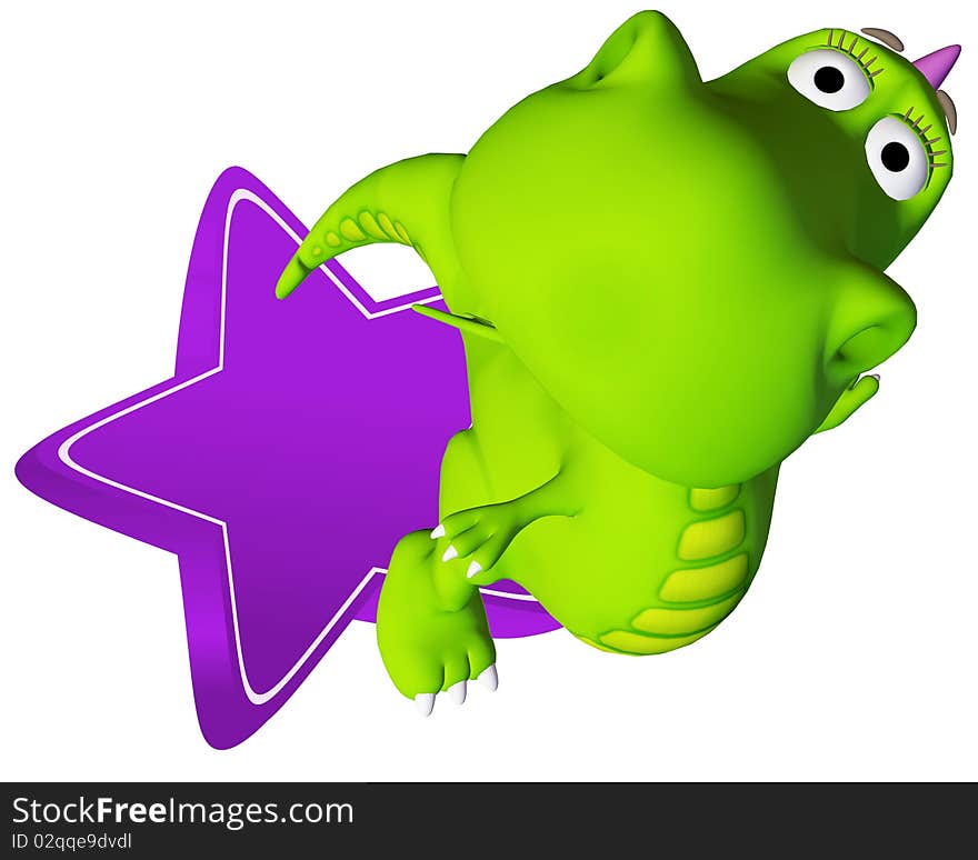 The dino (dragon baby) is flying from the star. The dino (dragon baby) is flying from the star