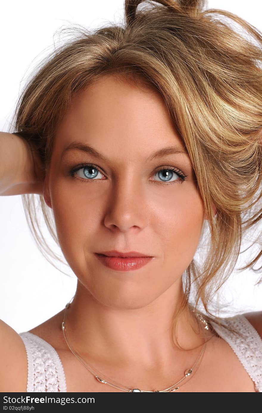 Portrait of young beautiful woman on a white background. Portrait of young beautiful woman on a white background