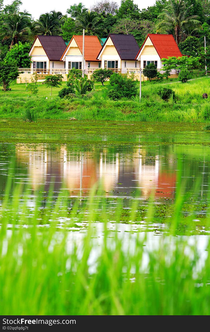 Small village town near river. Small village town near river