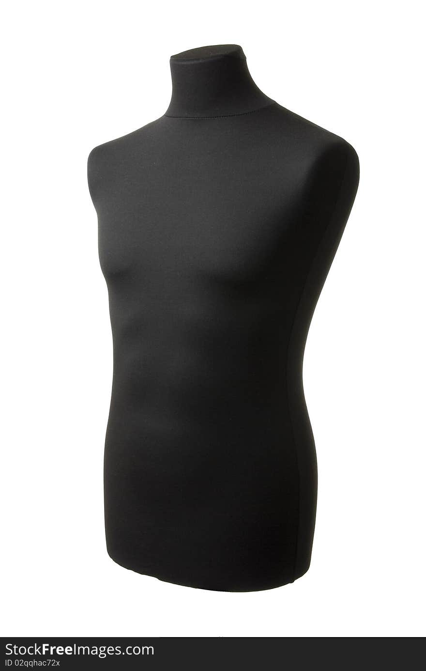 Only body of the female mannequin covered with black syntetic material. Studio isolated on white background. Only body of the female mannequin covered with black syntetic material. Studio isolated on white background