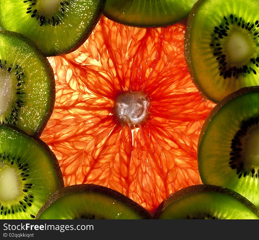 Kiwi and grapefruit like a flower, abstract. Kiwi and grapefruit like a flower, abstract