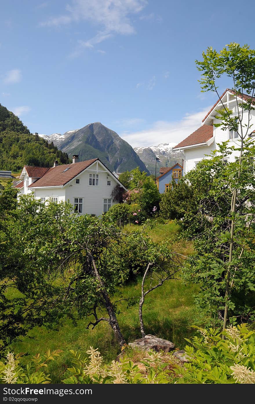 Traditional cottages in Balestrand village, Norway