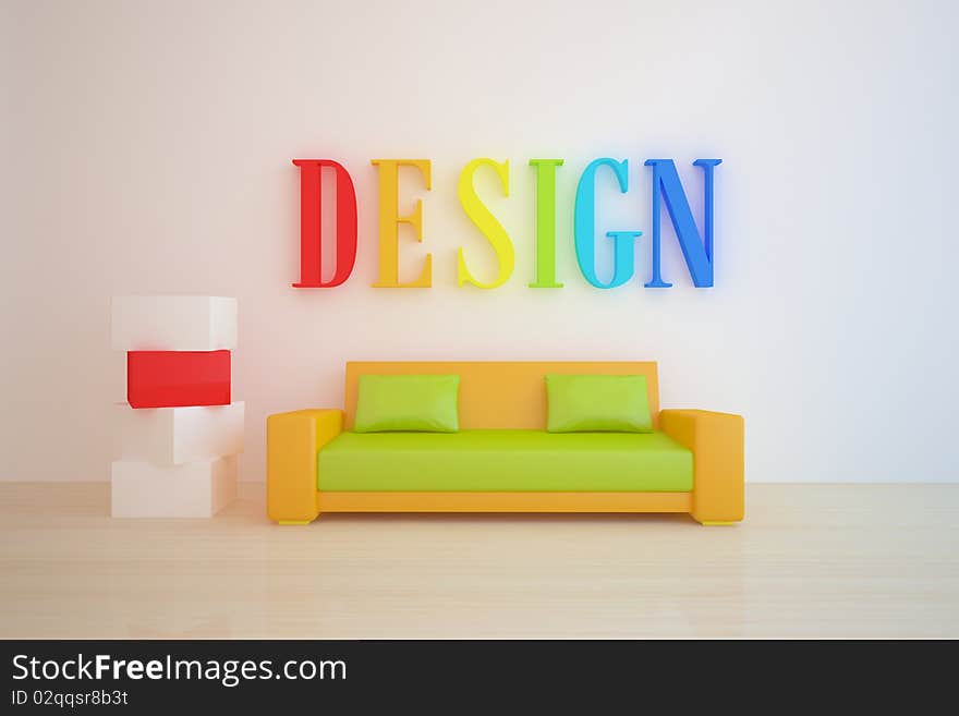 Colored interior concept with furniture. Colored interior concept with furniture