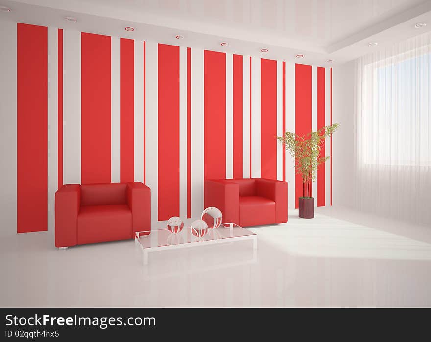 Colored modern interior with red furniture