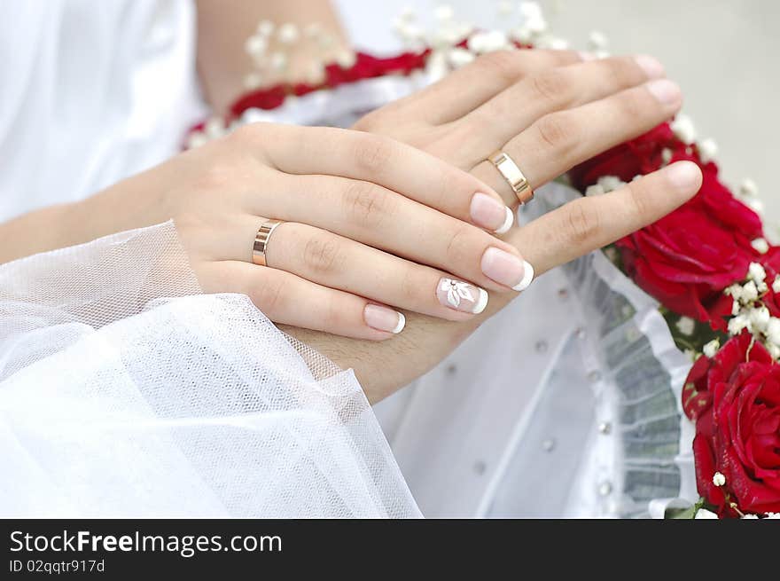 Bridal Groom Wedding Hands On Bouquet