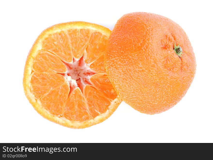 Ripe and juicy oranges on a white background