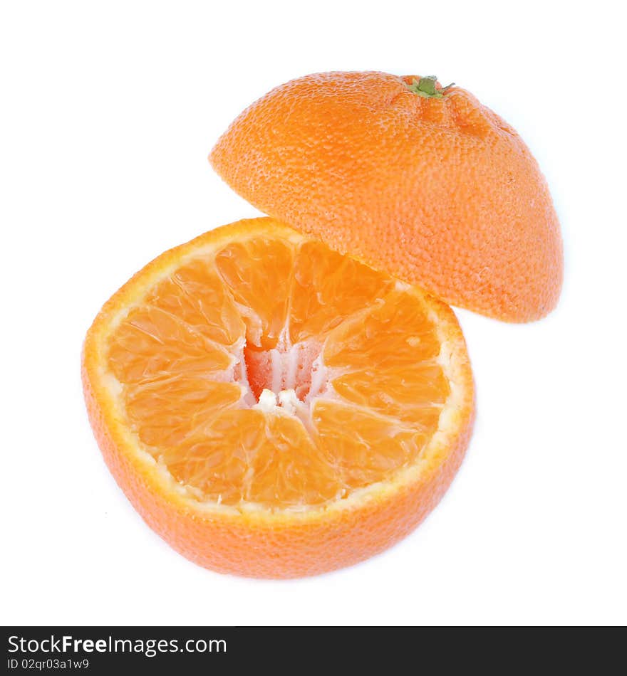 Juicy ripe orange cut into two parts