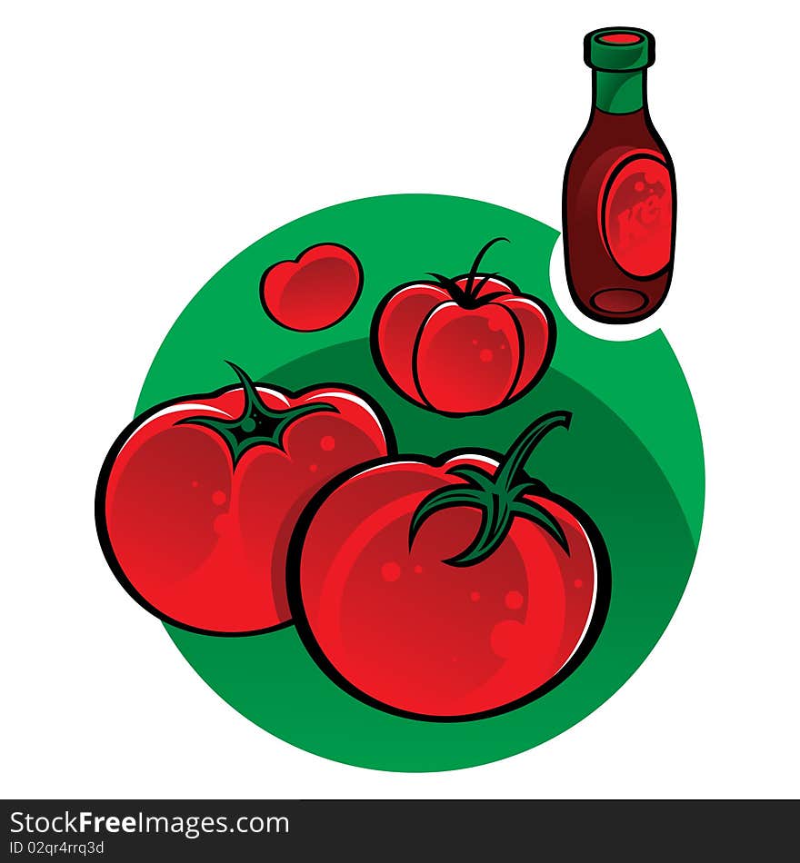 Juicy fresh vegetable Tomate and Ketchup bottle. Juicy fresh vegetable Tomate and Ketchup bottle