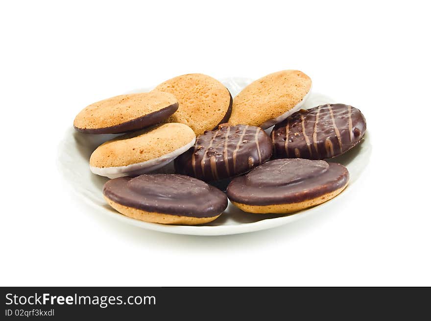 Chocolate biscuits isolated on white