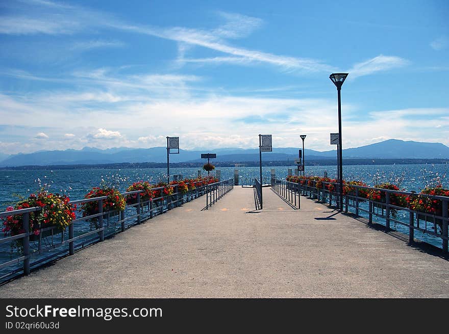 Perspective shot of a landing stage at the lake Leman. Perspective shot of a landing stage at the lake Leman.