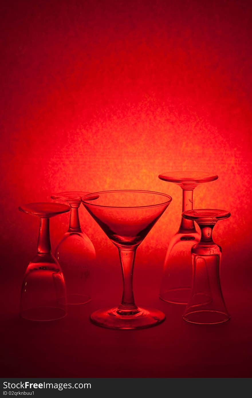 Many glass on red background