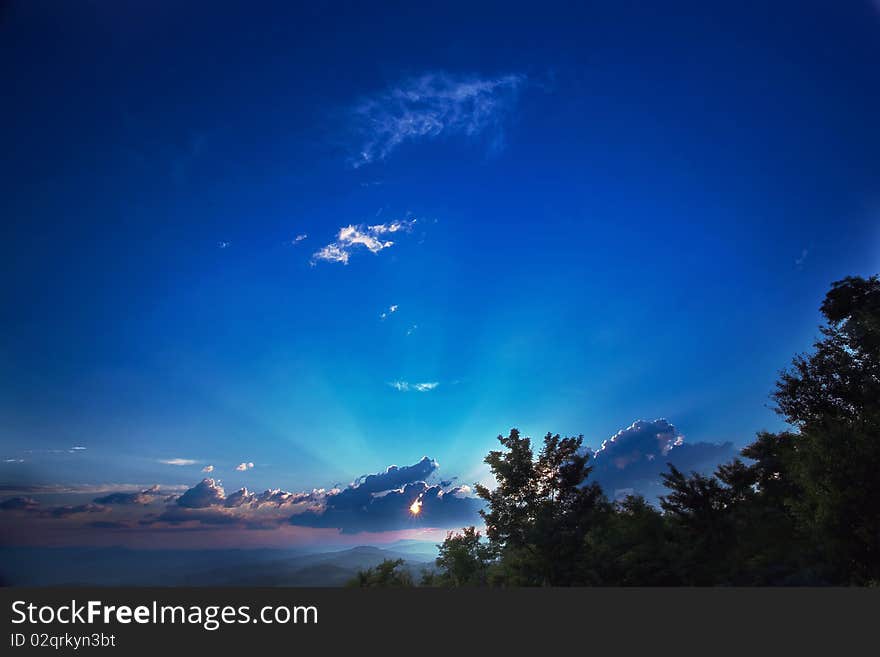 Sunset, summer season in Serbia, only sky and trees. Sunset, summer season in Serbia, only sky and trees.