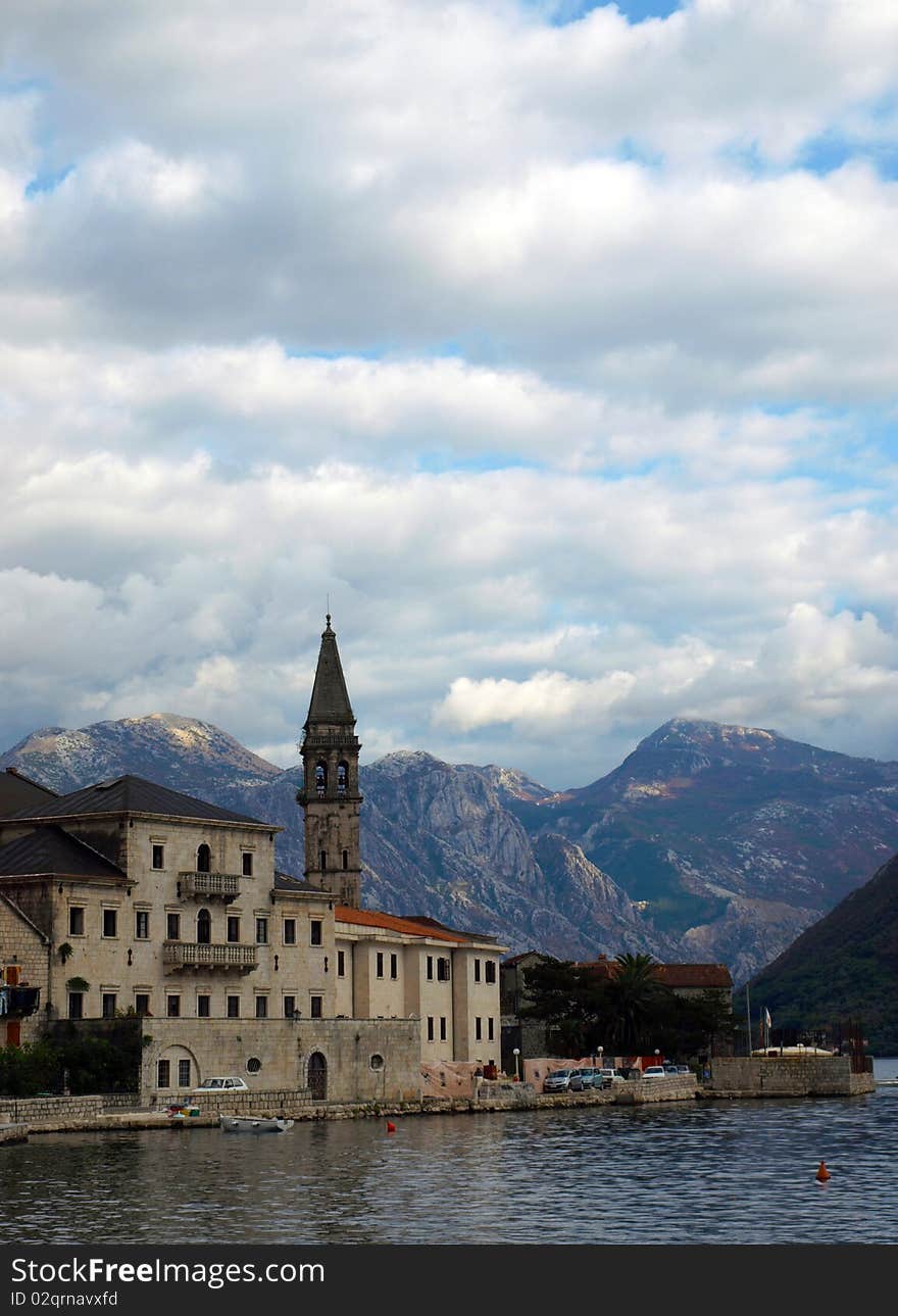 Quiet evening in Perast town, Montenegro