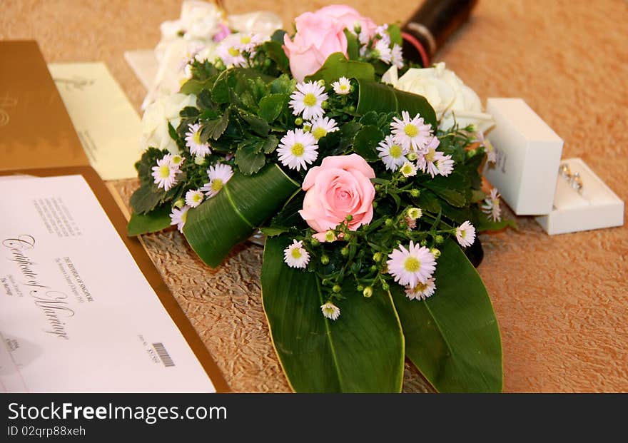 Wedding reception and certificate of marriage.