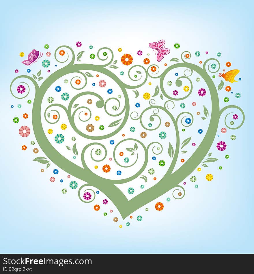 heart floral and green tree