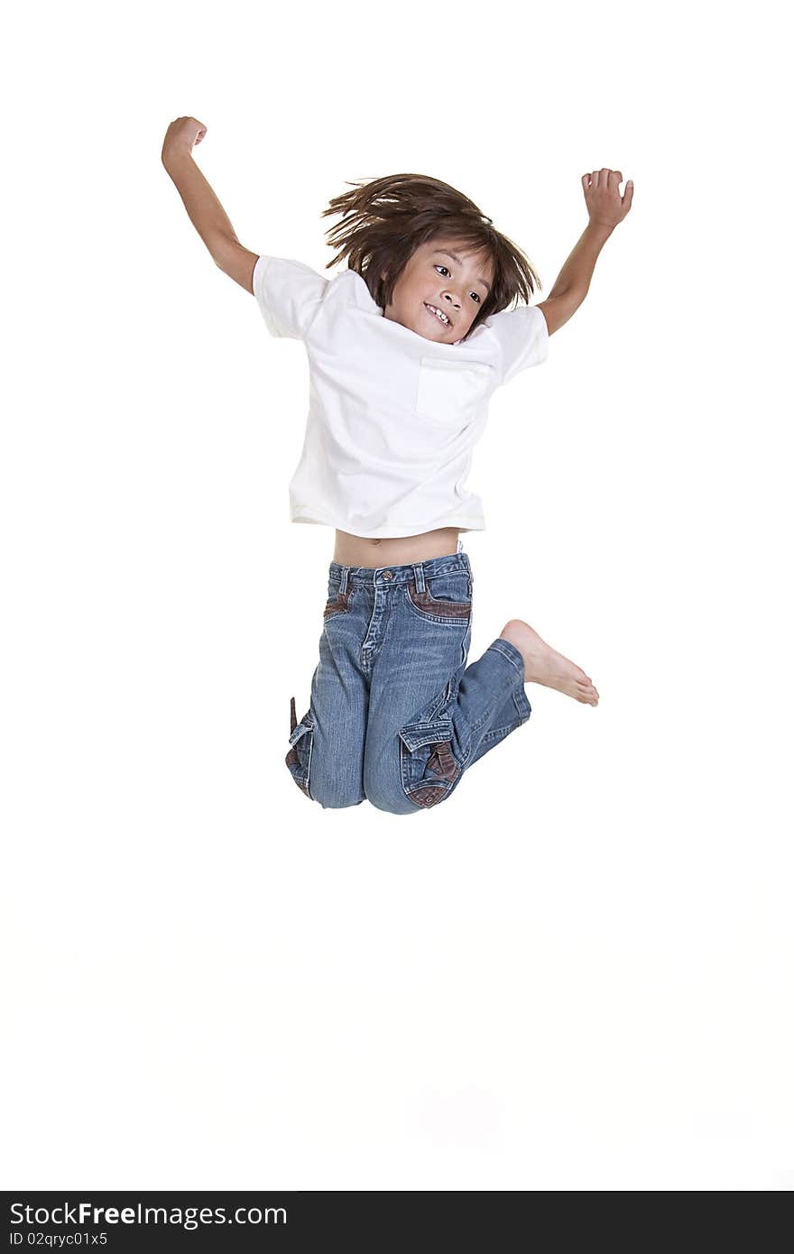 Girl jumps in air.